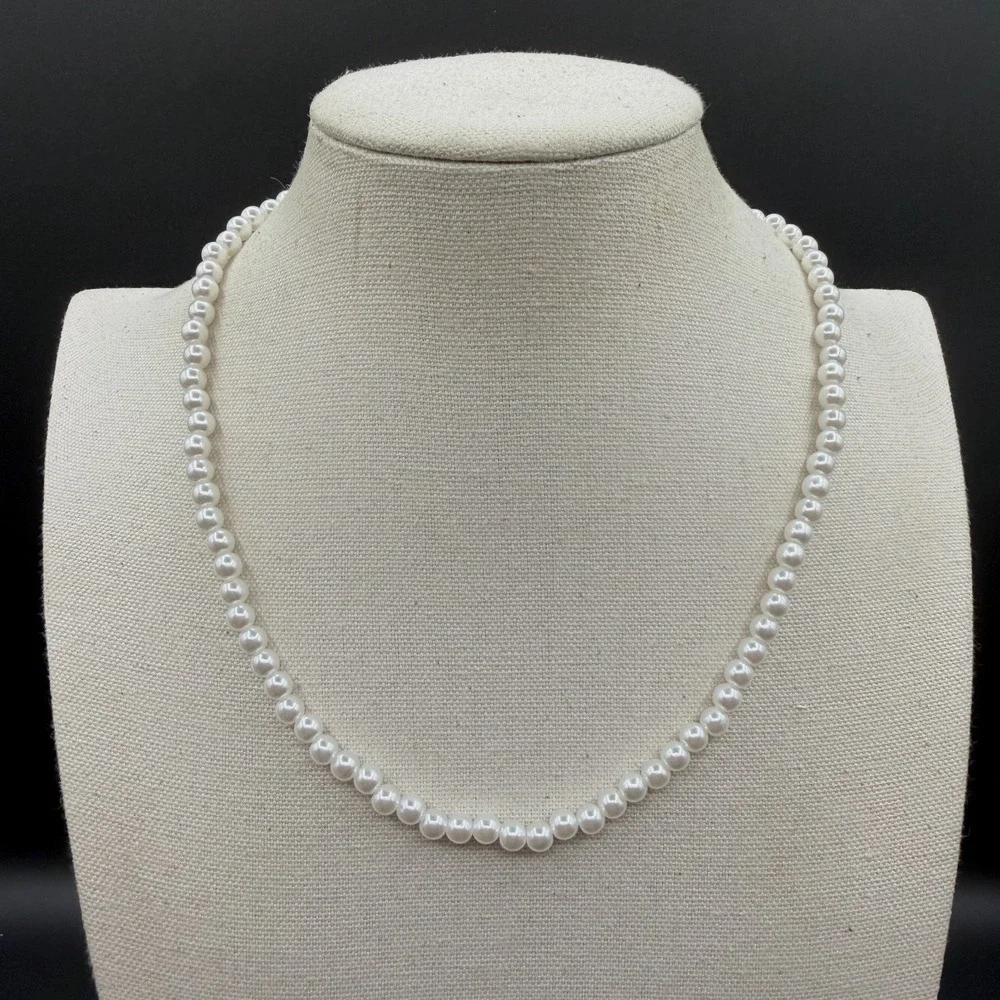 White Faux Pearl Necklace Silver Tone Extender Clasp Coquette Bridal Jewelry